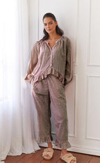 Ruffled Button Top & Wide-Leg Pants Set – Elegant Autumn Two-Piece-HighTouch