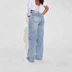 Light Blue High-Waisted Straight-Leg Jeans – Vintage Wash Comfort-HighTouch