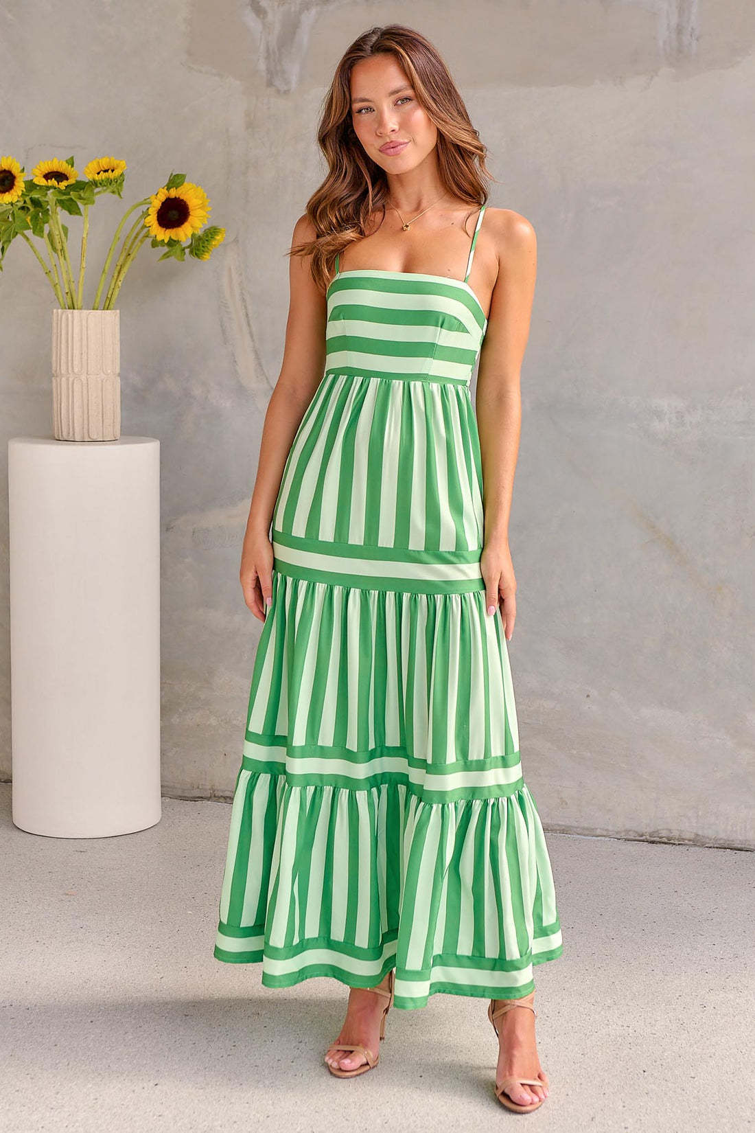 Striped Halter Dress – Sexy Adjustable Buckle & Button Accents-HighTouch