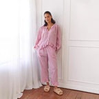 Ruffled Button Top & Wide-Leg Pants Set – Elegant Autumn Two-Piece-HighTouch