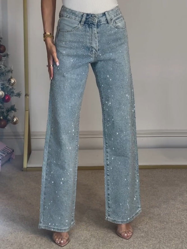 Light Blue High-Waisted Straight-Leg Jeans – Vintage Wash Comfort-HighTouch