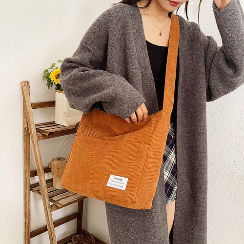 Cross-border corduroy fabric bag women Corduroy Shoulder – Large-Capacity-HighTouch