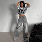 Cement Grey High-Waisted Straight Leg Jeans – Slimming Narrow Retro Fit-HighTouch