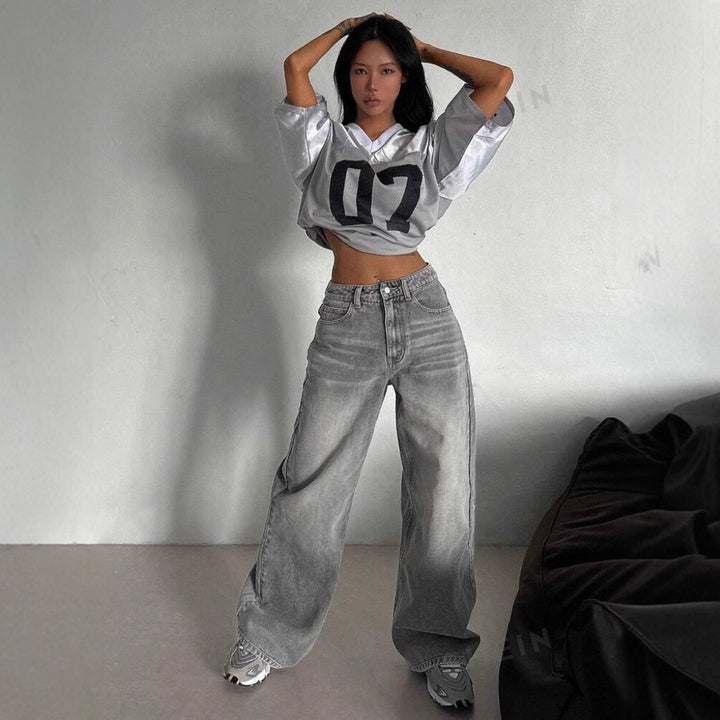 Cement Grey High-Waisted Straight Leg Jeans – Slimming Narrow Retro Fit-HighTouch