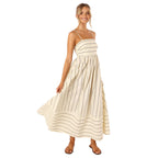 Striped Halter Backless Dress-HighTouch