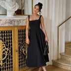 Summer Dress Square-Neck Halter Maxi Dress – Chic Cinched Waist & Backless-HighTouch