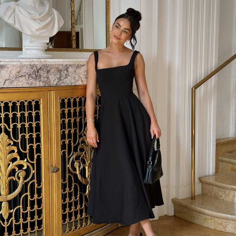 Summer Dress Square-Neck Halter Maxi Dress – Chic Cinched Waist & Backless-HighTouch