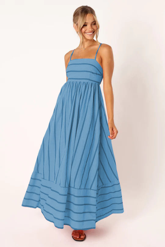 Striped Halter Backless Dress-HighTouch
