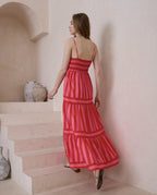 Striped Halter Dress – Sexy Adjustable Buckle & Button Accents-HighTouch