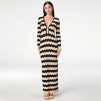 Striped Perforated Beach Cover-Up Dress Women-HighTouch