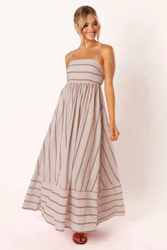 Striped Halter Backless Dress-HighTouch