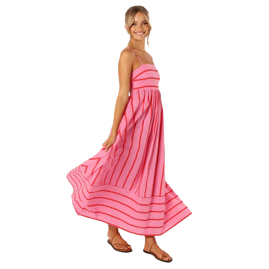 Striped Halter Backless Dress-HighTouch