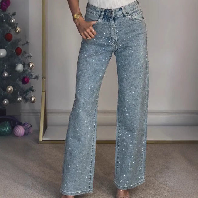 Light Blue High-Waisted Straight-Leg Jeans – Vintage Wash Comfort-HighTouch