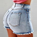 Pierced Denim Hot-Pants: Ultra-Short Low-Rise Mini Shorts-HighTouch
