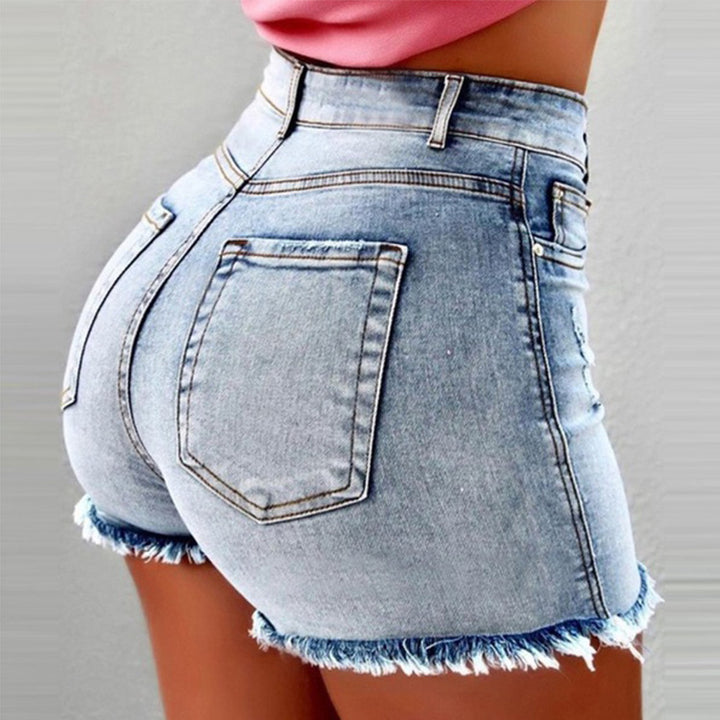 Pierced Denim Hot-Pants: Ultra-Short Low-Rise Mini Shorts-HighTouch