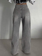 Cement Grey High-Waisted Straight Leg Jeans – Slimming Narrow Retro Fit-HighTouch