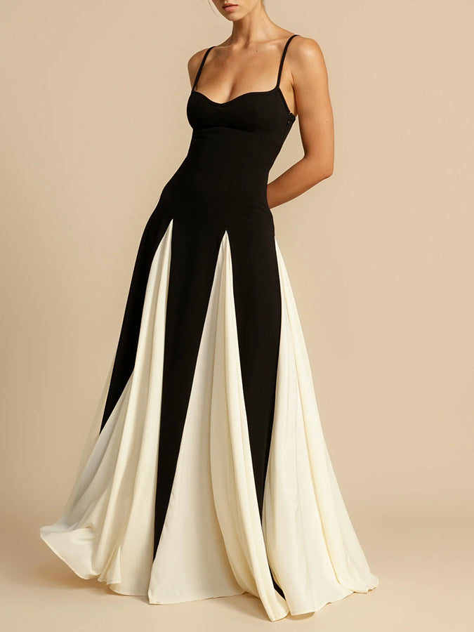 Patchwork Off-The-Shoulder Halter Maxi Dress – Elegant Party Swing-HighTouch