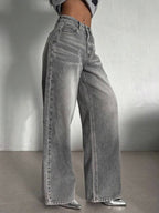 Cement Grey High-Waisted Straight Leg Jeans – Slimming Narrow Retro Fit-HighTouch