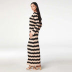 Striped Perforated Beach Cover-Up Dress Women-HighTouch