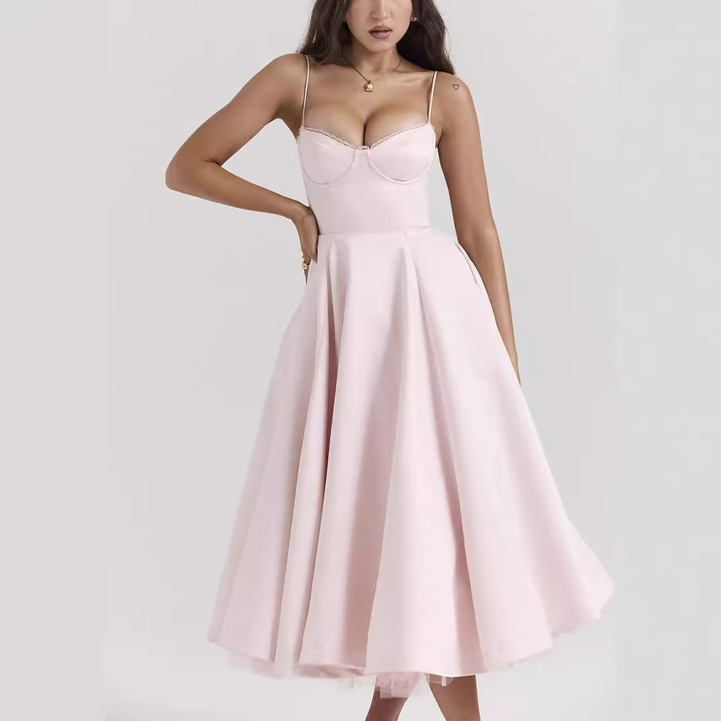 Suspender V-Neck Maxi Dress – Flowy Fluffy Skirt, Elegant Sleeveless Silhouette-HighTouch