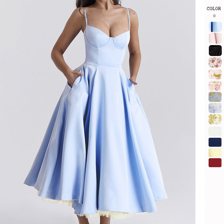 Double-Layer Tulle Halter Maxi Dress – Elegant French-HighTouch