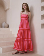 Striped Halter Dress – Sexy Adjustable Buckle & Button Accents-HighTouch