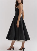 Suspender V-Neck Maxi Dress – Flowy Fluffy Skirt, Elegant Sleeveless Silhouette-HighTouch