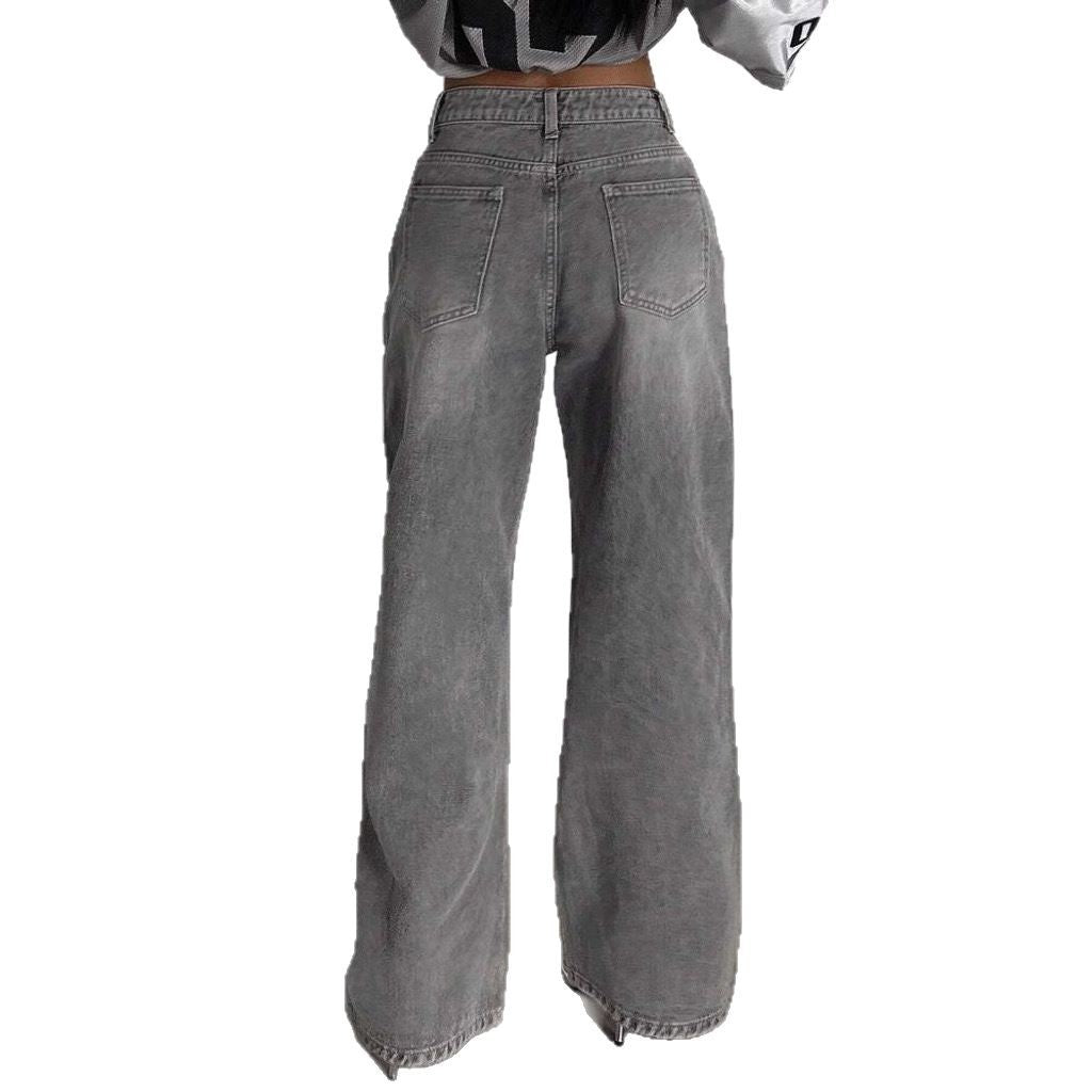 Cement Grey High-Waisted Straight Leg Jeans – Slimming Narrow Retro Fit-HighTouch