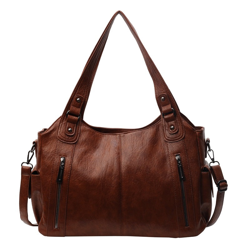 Retro Solid-Color Single Shoulder – Large Capacity & Elegant Texture-HighTouch