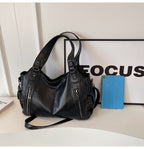 Retro Solid-Color Single Shoulder – Large Capacity & Elegant Texture-HighTouch