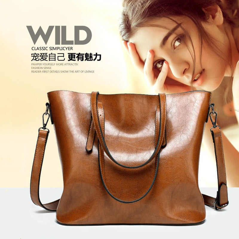Oil-Wax Artificial Leather Tote – Large-Capacity, Vintage Finish & Elegant Shoulder Bag-HighTouch