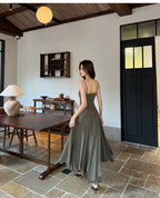 Cross-border Summer halter dress Halter Pleated A-Line Maxi Dress-HighTouch