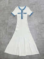 French-Style Knitted Maxi Dress – V-Neck, Cinched Waist & Casual-Chic Comfort-HighTouch