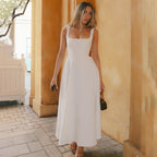 Summer Dress Square-Neck Halter Maxi Dress – Chic Cinched Waist & Backless-HighTouch