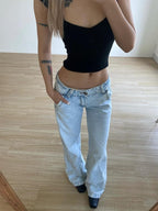 Light Blue Low-Rise Y2K Baggy Straight Jeans – Floor-Length Retro Street Style-HighTouch