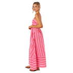 Striped Halter Backless Dress-HighTouch