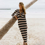Striped Perforated Beach Cover-Up Dress Women-HighTouch