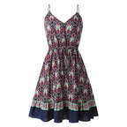 Retro Pleated Sleeveless V-Neck Halter Short Dress Women-HighTouch