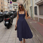 Summer Dress Square-Neck Halter Maxi Dress – Chic Cinched Waist & Backless-HighTouch