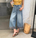Women’s Summer Wide-Leg Embroidered Jeans-HighTouch