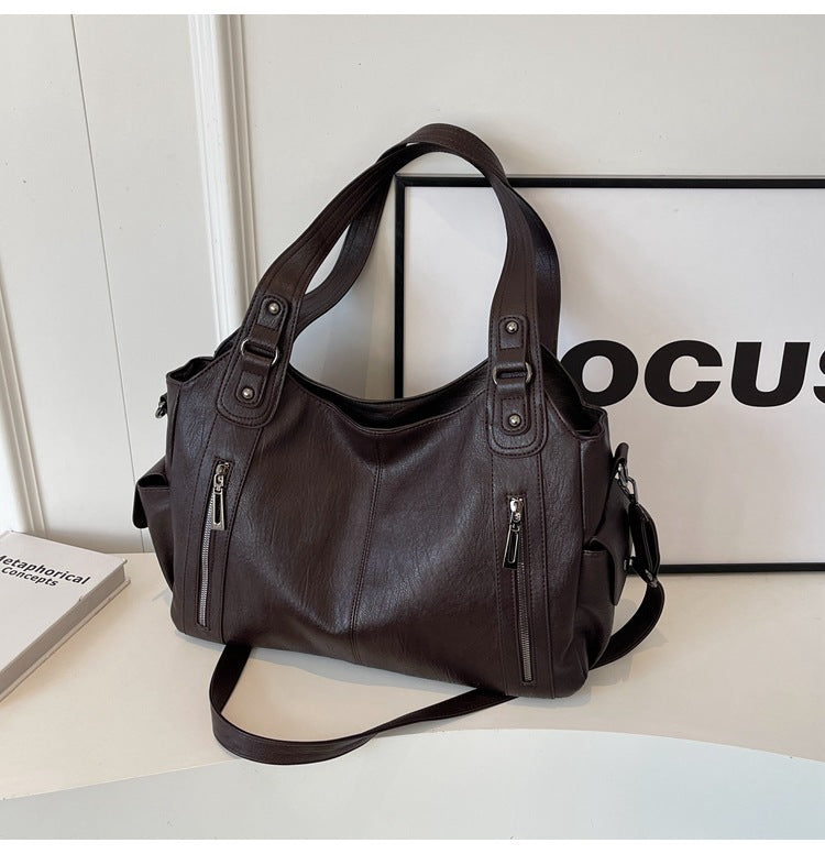 Retro Solid-Color Single Shoulder – Large Capacity & Elegant Texture-HighTouch