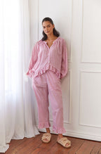 Ruffled Button Top & Wide-Leg Pants Set – Elegant Autumn Two-Piece-HighTouch
