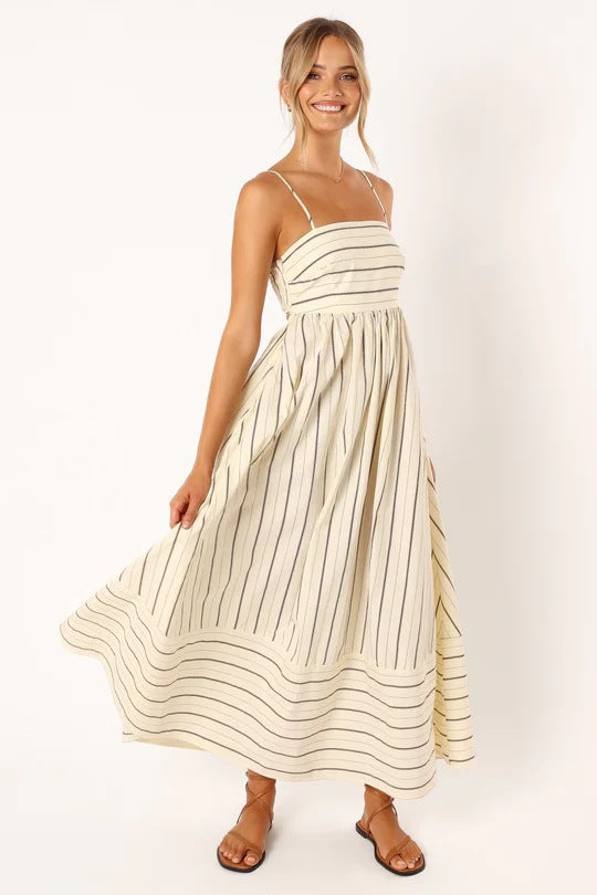Striped Halter Backless Dress-HighTouch