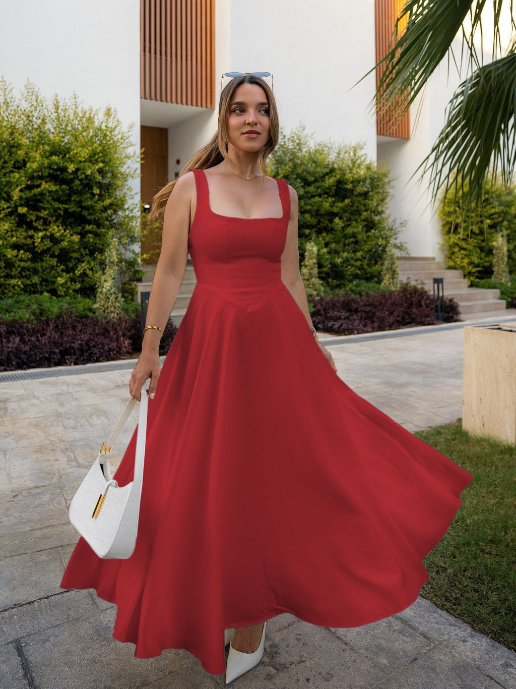 Summer Dress Square-Neck Halter Maxi Dress – Chic Cinched Waist & Backless-HighTouch