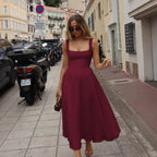 Summer Dress Square-Neck Halter Maxi Dress – Chic Cinched Waist & Backless-HighTouch