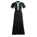 French-Style Knitted Maxi Dress – V-Neck, Cinched Waist & Casual-Chic Comfort-HighTouch