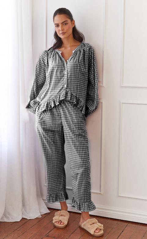 Ruffled Button Top & Wide-Leg Pants Set – Elegant Autumn Two-Piece-HighTouch