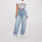 Light Blue High-Waisted Straight-Leg Jeans – Vintage Wash Comfort-HighTouch