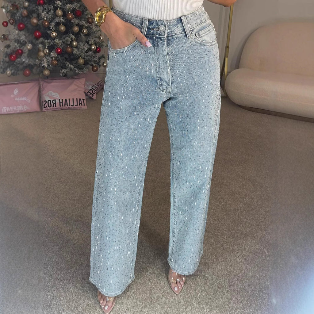 Light Blue High-Waisted Straight-Leg Jeans – Vintage Wash Comfort-HighTouch