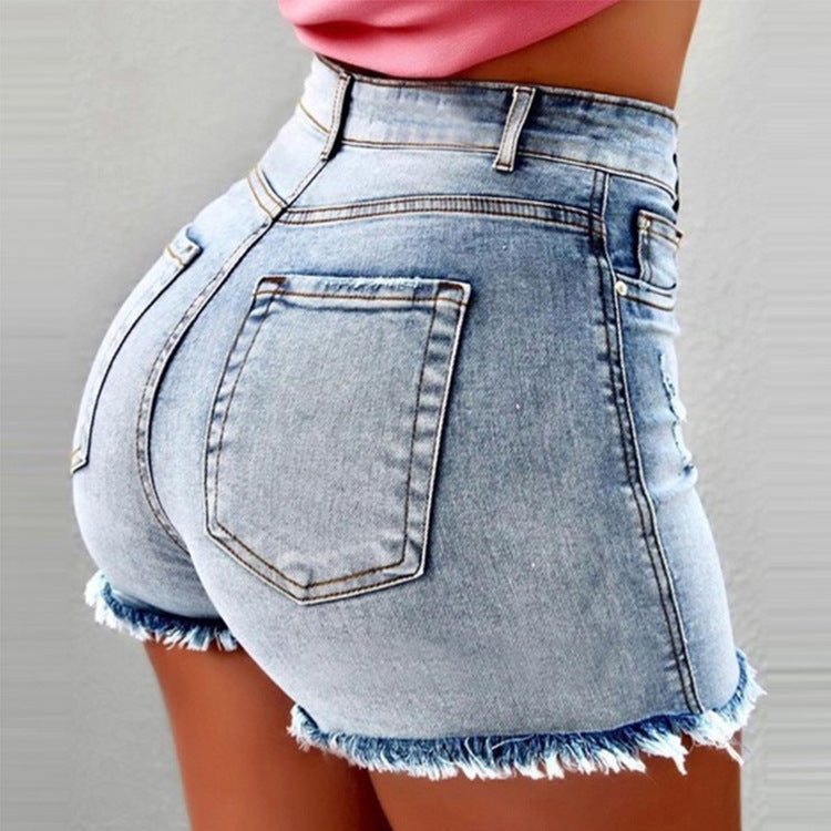 Pierced Denim Hot-Pants: Ultra-Short Low-Rise Mini Shorts-HighTouch